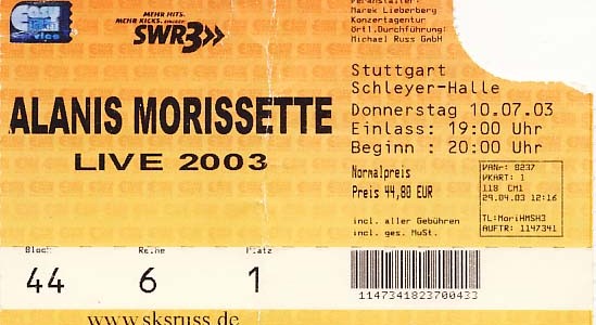 Alanis Morissette – 10.07.2003 – Stuttgart – Schleyerhalle