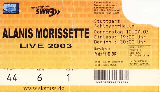 Alanis Morissette – 10.07.2003 – Stuttgart – Schleyerhalle