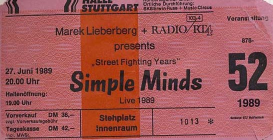 Simple Minds – 27.06.1989 – Stuttgart – Schleyerhalle