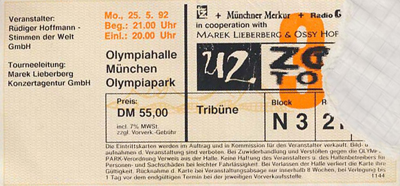 U2 // 25.05.1992 // München // Olympiahalle // Konzertbericht