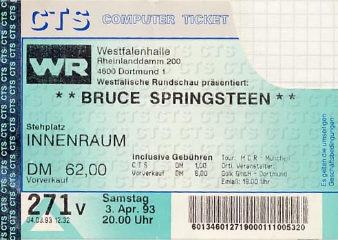 Bruce Springsteen // 03.04.1993 // Dortmund // Westfalenhalle
