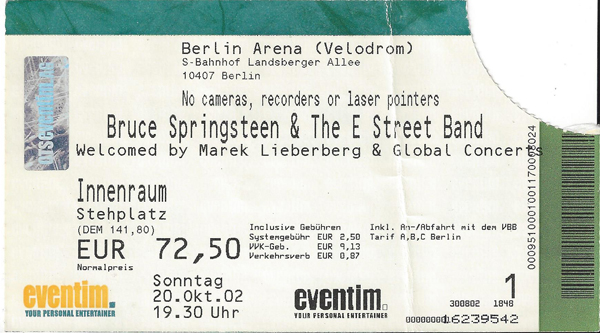 Bruce Springsteen – 20.10.2002 – Berlin – Velodrom