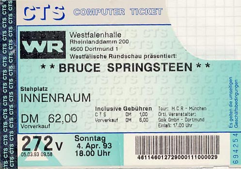 Bruce Springsteen // 04.04.1993 // Dortmund // Westfalenhalle