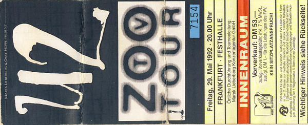 U2 // 29.05.1992 // Frankfurt // Festhalle // Konzertbericht